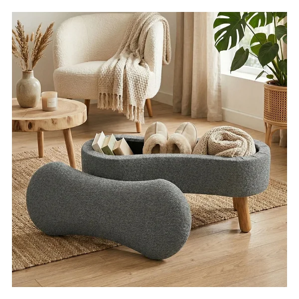 Zem Scala Sandıklı Bohem Ahşap Ayaklı Puf/Bench, Sütlü Kahve - Görsel 7