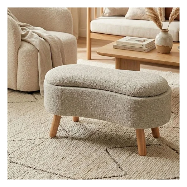 Zem Scala Sandıklı Bohem Ahşap Ayaklı Puf/Bench, Sütlü Kahve - Görsel 2