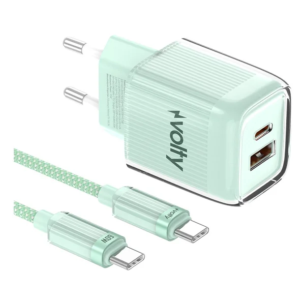 Volty Hızlı Şarj Adaptörü 35w Gan + Type-C Kablo 60w Pd USB-C & USB-A, Laptop & Telefon (Yeşıl-V0102022) - Görsel 7