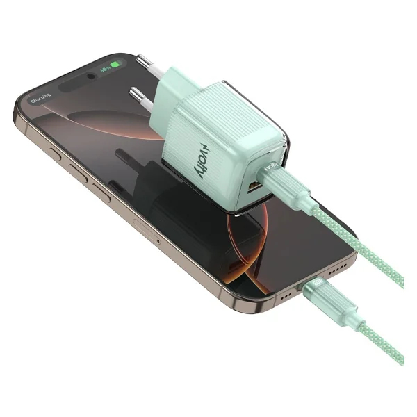 Volty Hızlı Şarj Adaptörü 35w Gan + Type-C Kablo 60w Pd USB-C & USB-A, Laptop & Telefon (Yeşıl-V0102022) - Görsel 2