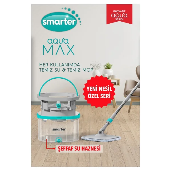 Smarter Aqua Max Özel Seri Şeffaf Temiz & Kirli Suyu Ayırma Çift Kova Temizlik Seti Mop Paspas - Görsel 8