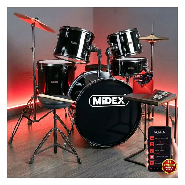 Midex Cd900x-Bk 22 İnç Siyah Akustik Bateri Seti - Görsel 5