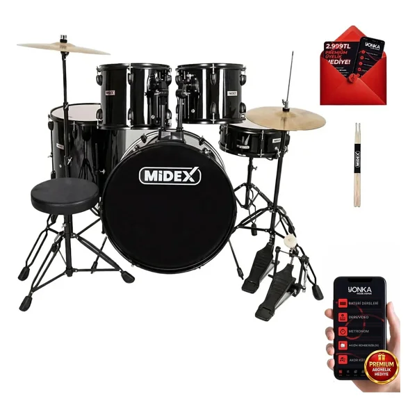 Midex Cd900x-Bk 22 İnç Siyah Akustik Bateri Seti - Görsel 2