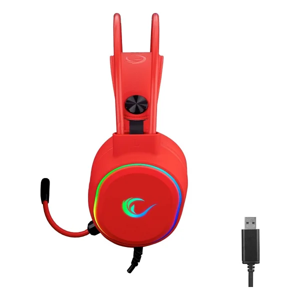 Rampage Rogue Kırmızı RGB 7.1 USB Kablolu Kulak Üstü Oyuncu Kulaklığı - Görsel 2