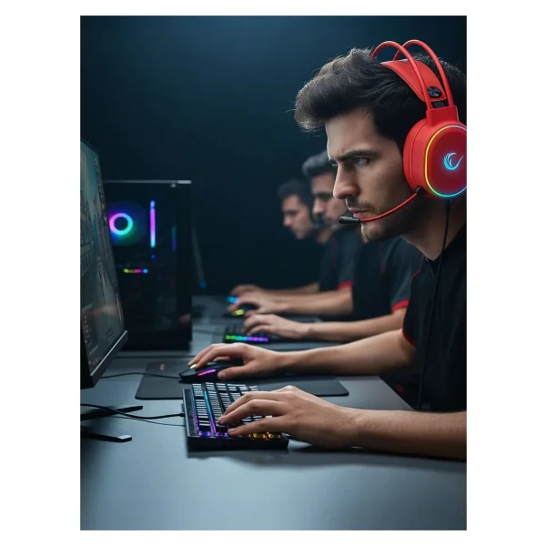 Rampage Rogue Kırmızı RGB 7.1 USB Kablolu Kulak Üstü Oyuncu Kulaklığı - Görsel 7