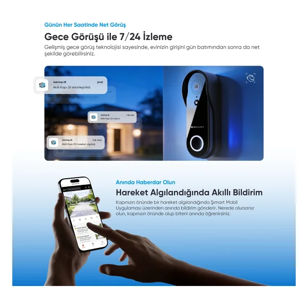 Şımart Akıllı Kapı Zili 4mp Kamera Gece Görüşlü, Mobil Uygulama, Ip54 Sertifikalı, Hareket Sensörlü - Görsel 5