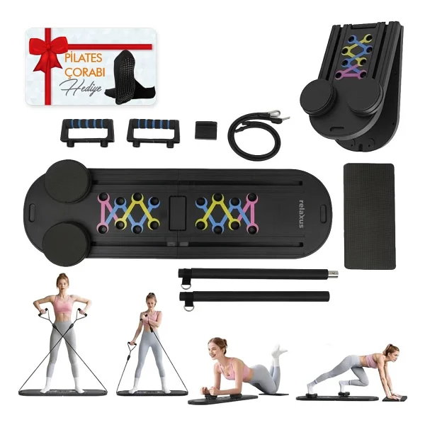 Relaxus Çok Fonksiyonlu Pilates Fitness Tahtası Direnç Bant Ev Core Karın Kol Sırt Güçlendirme Egzersiz Çora - Görsel 8