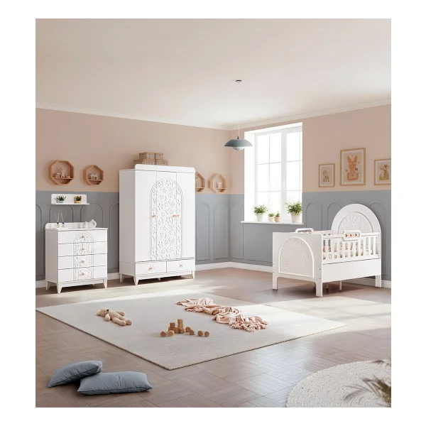 Setay Garden Çocuk Odası Takımı, Garden 3 Kapaklı Dolap, Garden Büyüyen Beşik, Şifonyer - Beyaz - Çok Renkli - Görsel 2
