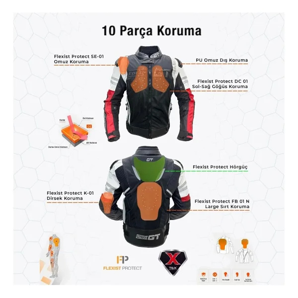Forte Gt 2003001 Titan Kırmızı 4 Mevsim Motosiklet Montu - Görsel 8