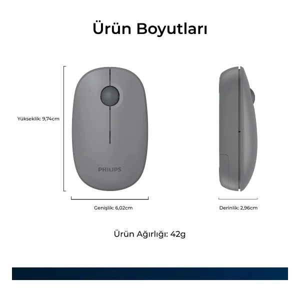 Philips Spk7378 Gri Optik Kablosuz Mouse - Görsel 6