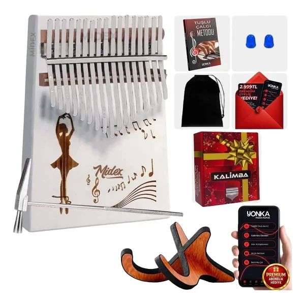 Midex Klx-540-Pak Beyaz Renk Gerçek Ağaç Kalimba 17 Tuşlu Full Set - Görsel 8