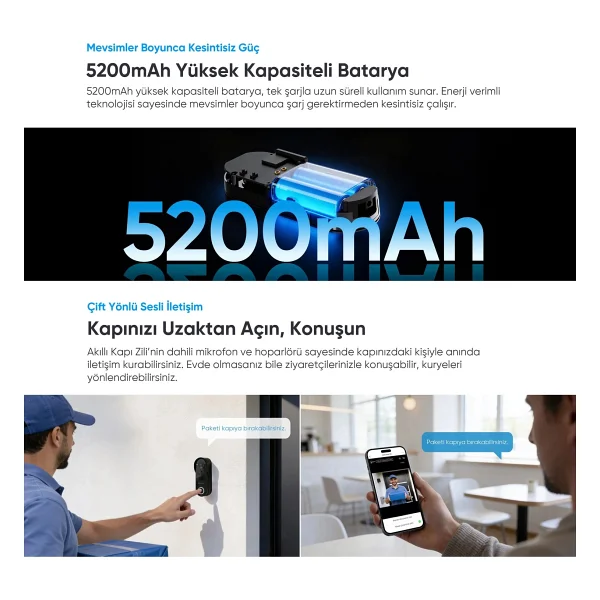 Şımart Akıllı Kapı Zili 4mp Kamera Gece Görüşlü, Mobil Uygulama, Ip54 Sertifikalı, Hareket Sensörlü - Görsel 4