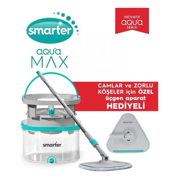 Smarter Aqua Max Özel Seri Temiz & Kirli Suyu Ayırma Çift Kova Üçgen Aparat Temizlik Seti Mop Paspas - Görsel 2