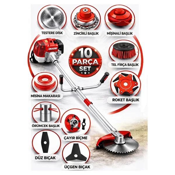 Dragro German Drg-10 + Yan Tipi Benzinli Ot Çalı Çim Biçme Tırpanı + Full Set Hediyeli - Görsel 2