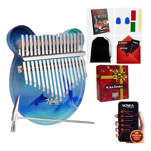 Midex Klx-650-Pak 17 Tuşlu Okyanus Cam Full Set Kalimba - Görsel 8
