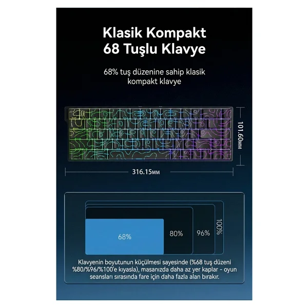 Ajazz Ak680 V2 Transparent Upgraded Version RGB %68 Tkl Bingwu Switch Kablolu Mekanik Oyuncu Klavyesi - Görsel 6