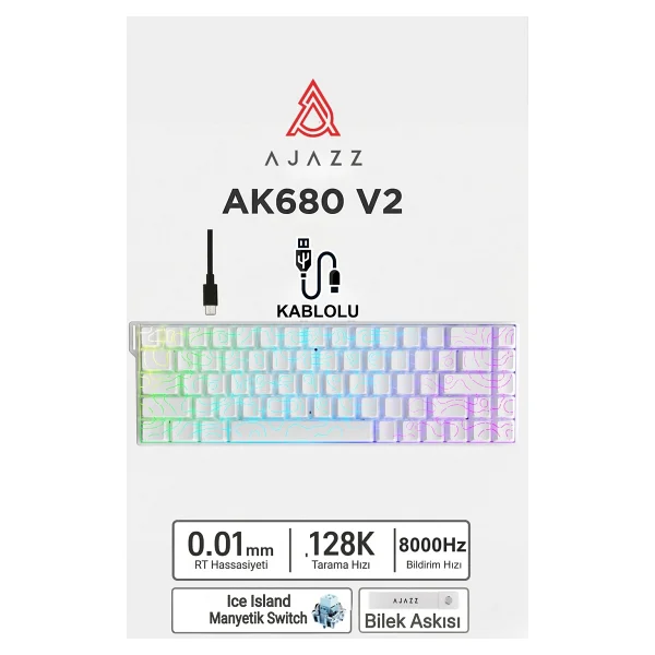 Ajazz Ak680 V2 Transparent Upgraded Version RGB %68 Tkl Bingwu Switch Kablolu Mekanik Oyuncu Klavyesi - Görsel 10