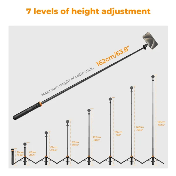 K&F Concept iPhone Uyumlu Magsafe Selfie Çubuğu & Tripod (162cm) - Görsel 2
