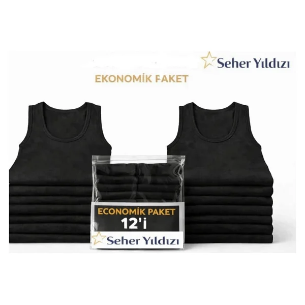 Seher Yıldızı 12'li Paket Seher Yıldızı %100 Pamuk Klasik Penye Erkek Atlet - Beyaz - Görsel 6