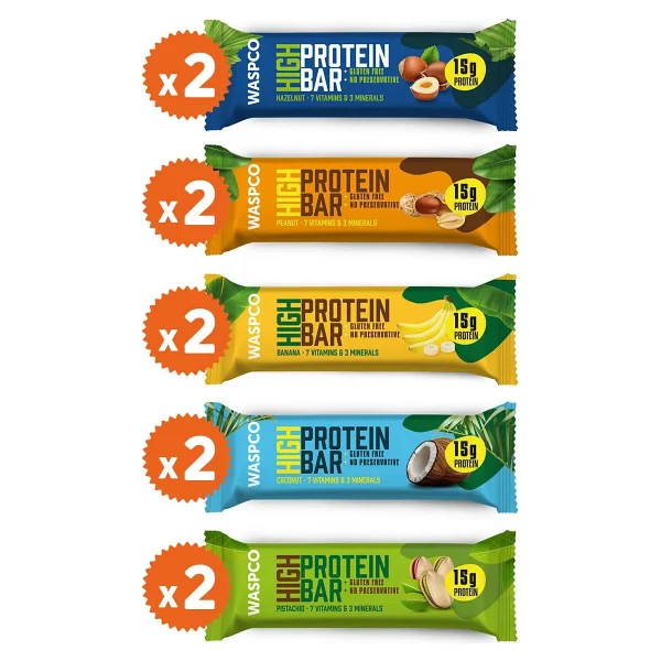 Waspco Yüksek Protein Bar 50g Karma Kutu 10 Adet (5 Çeşit) - Görsel 4