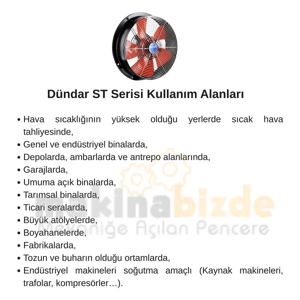 Dündar 49.5 cm ST 50 250 watt 7200 m3/h 1360 DD 380/400 volt Trifaze Aksiyal Tip Sanayi Fanı Aspiratörü - Görsel 7