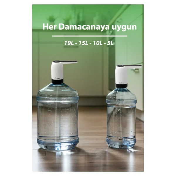 Kiwi Şarjlı Damacana Su Pompası Beyaz 5x12x4 Cm Kokusuz Malzeme İle Pratik Kullanım - Görsel 6