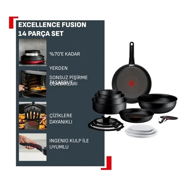 Tefal Ingenio Excellence Fusion Core 9x 14 Parça Büyük Tava Ve Tencere Seti - Görsel 2
