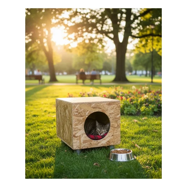 Reyo Kedi Evi Dış Ortam Uygun Ahşap Kedi Evi Osb Plastik Ayak 40x40x30 Cm - Görsel 5