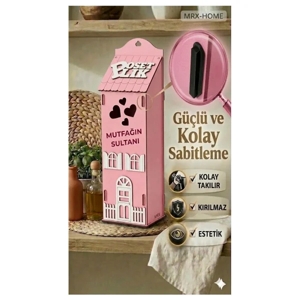 Mrx -Home Dekoratif Poşetlik Duvara Asılabilir & Tezgah Üstü Mutfak Organizer - Pembe - Görsel 2