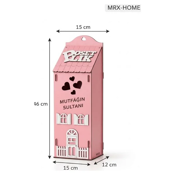 Mrx -Home Dekoratif Poşetlik Duvara Asılabilir & Tezgah Üstü Mutfak Organizer - Pembe - Görsel 3