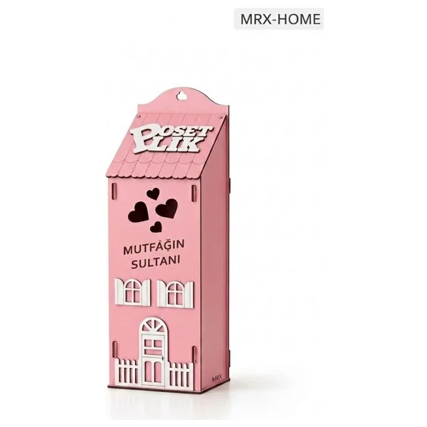 Mrx -Home Dekoratif Poşetlik Duvara Asılabilir & Tezgah Üstü Mutfak Organizer - Pembe - Görsel 4