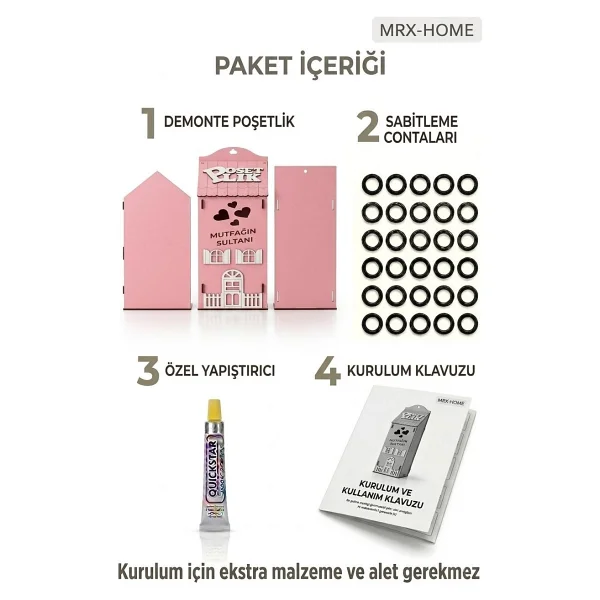 Mrx -Home Dekoratif Poşetlik Duvara Asılabilir & Tezgah Üstü Mutfak Organizer - Pembe - Görsel 5