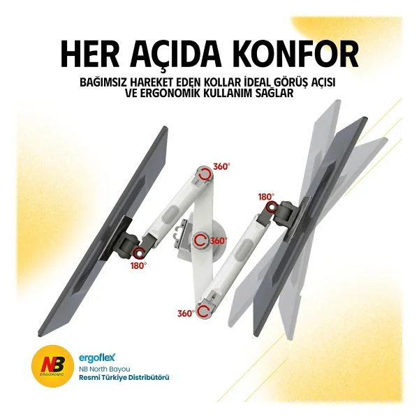 North Bayou H180 17-27 İnç İki Kollu Amortisörlü Monitör Standı - Görsel 6