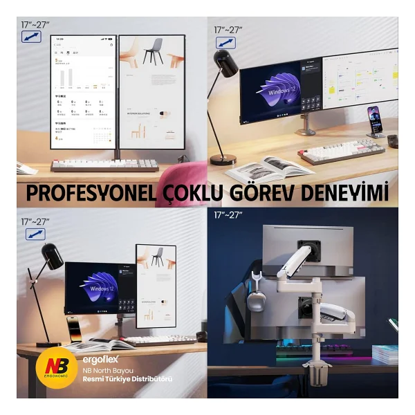 North Bayou H180 17-27 İnç İki Kollu Amortisörlü Monitör Standı - Görsel 8