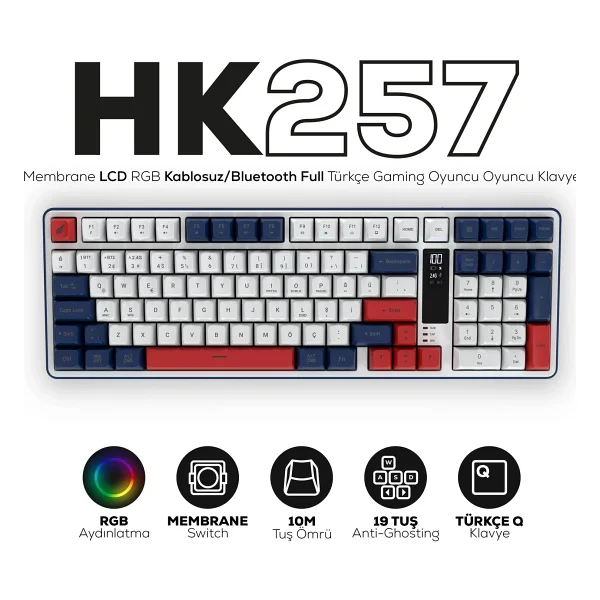 Hawk Gaming Hk257 RGB Membrane Switch Kablolu/Kablosuz Oyuncu Klavyesi - Görsel 6
