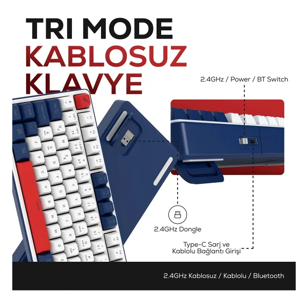Hawk Gaming Hk257 RGB Membrane Switch Kablolu/Kablosuz Oyuncu Klavyesi - Görsel 3