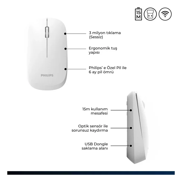 Philips Spk7438 Beyaz Optik Kablosuz Mouse - Görsel 2