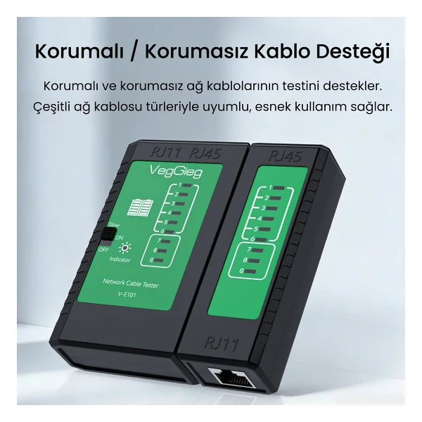 Veggieg Rj45 Rj11 Uyumlu Cat6 Cat7 Cat8 Poe Destekli Network Ethernet Kablo Test Cihazı - Görsel 2