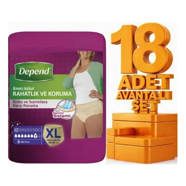 Depend Emici Külot Kadın Ekstra Büyük Boy XL 9'lu 18 Adet Hasta Bezi - Görsel 2
