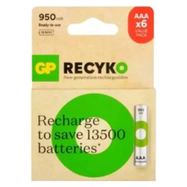 Gp Recyko 950 mAh 6'lı Şarjlı Aaa İnce Kalem Pil - Görsel 10