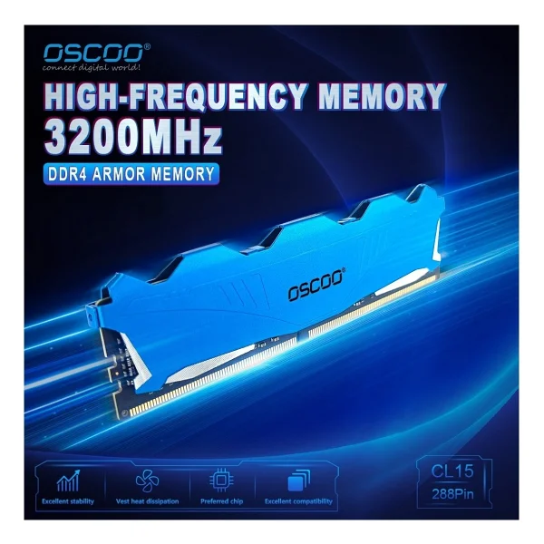 Oscoo Blue Armor T200 16gb (2x8) 3200mhz Cl22 DDR4 1.2v RAM - Görsel 9