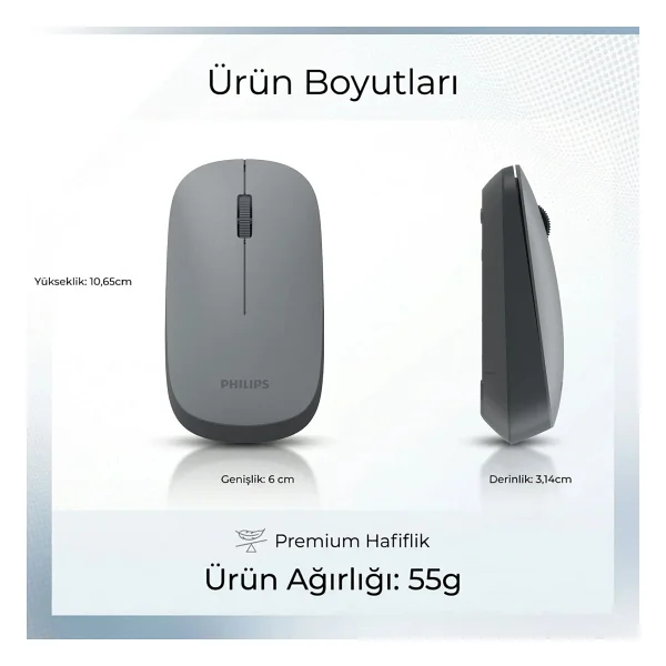 Philips Spk7438 Gri Optik Kablosuz Mouse - Görsel 3