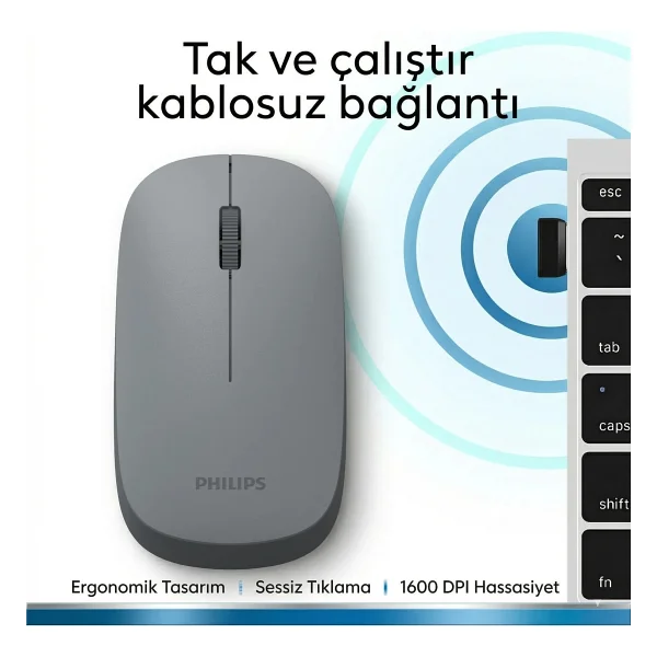 Philips Spk7438 Gri Optik Kablosuz Mouse - Görsel 6