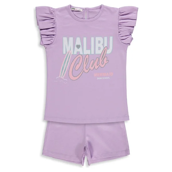 Civil Girls Malibu Baskılı Şortlu 6-9 Yaş Takım - Lila - Görsel 7