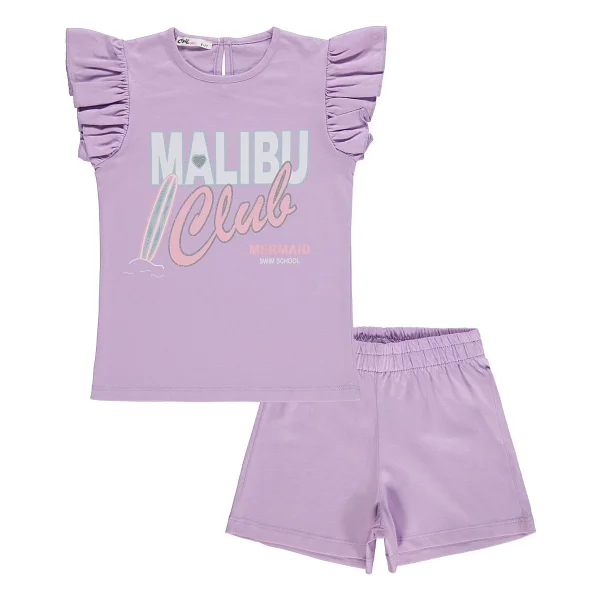 Civil Girls Malibu Baskılı Şortlu 6-9 Yaş Takım - Lila - Görsel 3