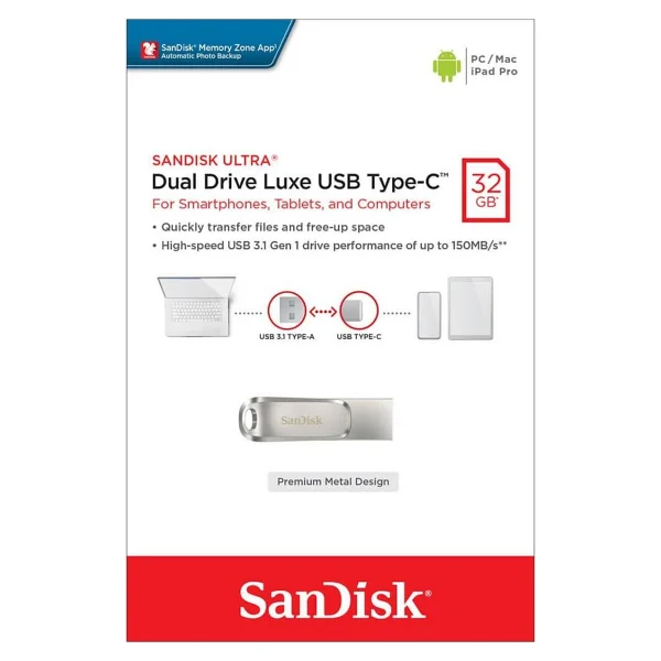 Sandisk Dual Drive Luxe Type-C Sdddc4-032g-G46 32 GB Flash Bellek - Görsel 3