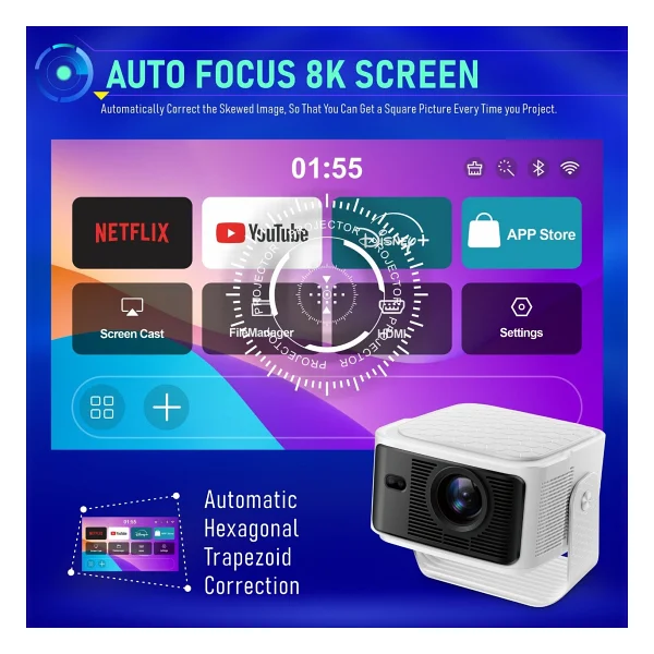 İdragon Hy350max Android 14 Akıllı Projeksiyon Cihazı 1080p Full HD 500 Ansı Lümen Wi-Fi 6 Bluetooth 5.4 Auto Focus Ultra Kısa Mesafe 4K/8K Destekli Mini Projeksiyon - Görsel 4