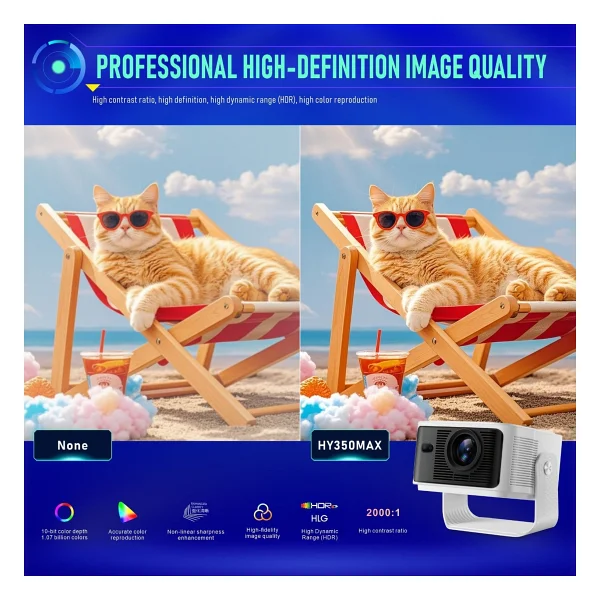 İdragon Hy350max Android 14 Akıllı Projeksiyon Cihazı 1080p Full HD 500 Ansı Lümen Wi-Fi 6 Bluetooth 5.4 Auto Focus Ultra Kısa Mesafe 4K/8K Destekli Mini Projeksiyon - Görsel 5