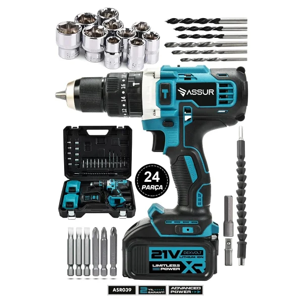 Assur Pro Metal Şanzıman 21v Çift Akülü Şarjlı Darbeli Matkap - Görsel 2