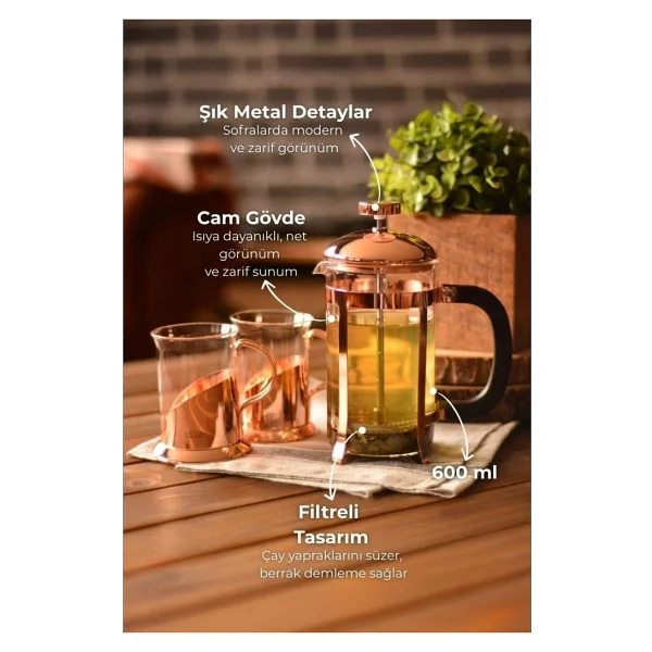 Taşev T0414 Holmes 600 Ml French Press Set - Görsel 5